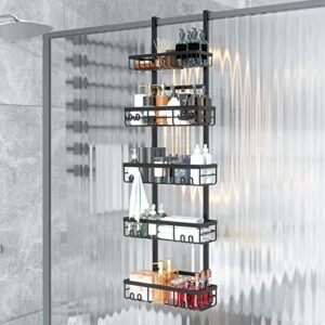 ksdenuov 5-Tier Over the Door Shower Caddy, Hanging Shower Caddy, Shower Organizer Hanging with Soap Holder for Bathroom Storage and Organisation, No Drilling, Black