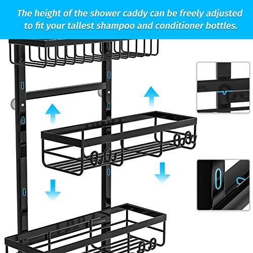 ksdenuov 5-Tier Over the Door Shower Caddy, Hanging Shower Caddy, Shower Organizer Hanging with Soap Holder for Bathroom Storage and Organisation, No Drilling, Black