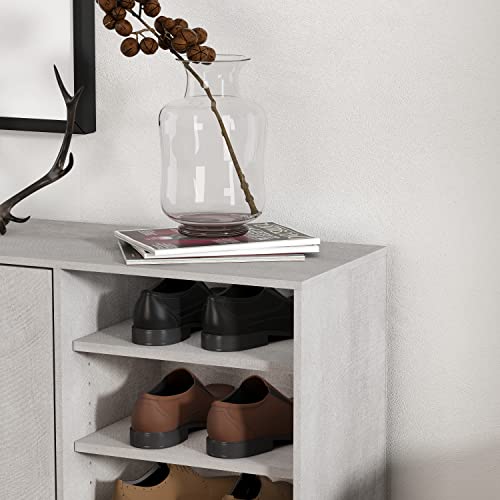 Galano 16 Pair Lucca 2 Door Shoe Storage Cabinet with Open Shelf and Doors – Shoe Rack - Shoe Storage Entryway – Shoe Organizer for Home and Office - Dusty Grey Oak