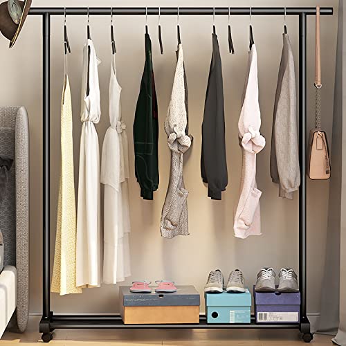 ZBYL Metal Clothes Rack Garment Wardrobe Rack, Mobile Free Standing Clothing Closet Rack with Wheels, Portable Frame Rolling Clothing Coat Organizer Rack with Bottom Rack, 100×143cm