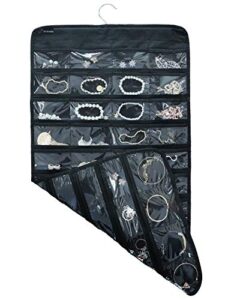 tabenter double-sided jewelry hanging organizer display hanger small tools holder with 80 clear pockets (black)