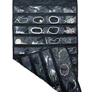 TabEnter Double-Sided Jewelry Hanging Organizer Display Hanger Small Tools Holder with 80 Clear Pockets (Black)