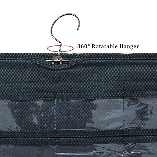 TabEnter Double-Sided Jewelry Hanging Organizer Display Hanger Small Tools Holder with 80 Clear Pockets (Black)