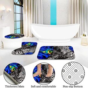 Blue Roses and Leopard Shower Curtains Bathroom Sets with Rugs and Accessories Bellcon 4pcs Animals Bathroom Sets with Toilet Seat Cover and Nonslip Bath Mat for Men and Women