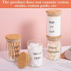 Glass Qtip Holder Bathroom Set- 4 Pack 10 oz Damp-proof Apothecary Jars Canisters with Bamboo Lids Clear Farmhouse Qtip Holder Dispenser for Cotton Swabs, Pads, Balls, Floss, Vanity Makeup Organizer