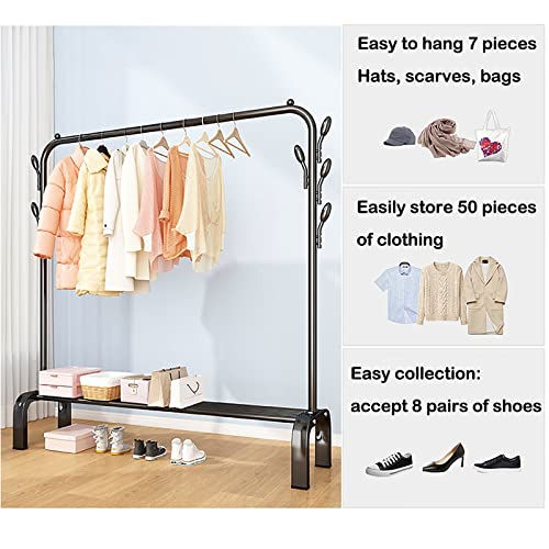 ZBYL Clothing Rack Garment Wardrobe Laundry Hanging Rack, Metal Freestanding Clothes Closet Rack Rod for Bedroom, Portable Organizer with Bottom Rack, White, Black 130×155cm