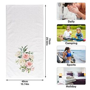 ALAZA Pink Rose & Hydrangea Flower Towels 100% Cotton Hand Towel for Bathroom 16 x 30 inch, Absorbent Soft & Skin-Friendly, 2 Pieces