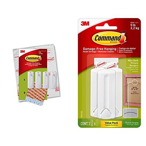 Command Sawtooth Hanger (PH040-4NA) and Wire-Back Hangers, Indoor Use, 3 Hangers, 6 Strips