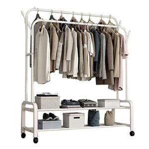 zbyl mobile clothes rack garment wardrobe rack with wheels, metal clothing closet rack with shelves, portable rolling coat organizer rack with bottom rack, 105×140cm