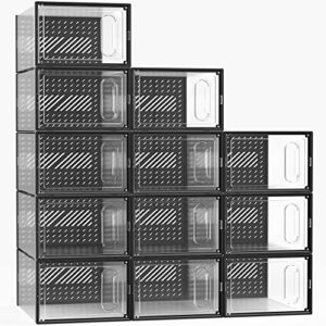 gonat large shoe organizers, clear shoe boxes stackable, good replacement for shoe rack, under bed, black.