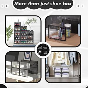 GONAT Large Shoe Organizers, Clear Shoe Boxes Stackable, Good Replacement For Shoe Rack, Under Bed, Black.