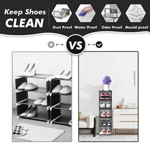 GONAT Large Shoe Organizers, Clear Shoe Boxes Stackable, Good Replacement For Shoe Rack, Under Bed, Black.