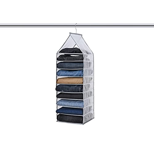 TEGOOL Hanging Closet Organizer, Tier Shelf for Folded Pants Clothes,with Sturdy Hooks Closet Organizers and Storage Bins for Jeans, Trousers,Sweater (9-Shelf)