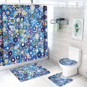 cyuasuap 4pcs takashi-murakami shower curtain sets, with non-slip rugs, toilet lid cover and bath mat,durable watertight 70x 70 in