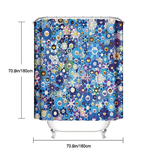 CYUASUAP 4Pcs Takashi-murakami Shower Curtain Sets, with Non-Slip Rugs, Toilet Lid Cover and Bath Mat,Durable Watertight 70x 70 in