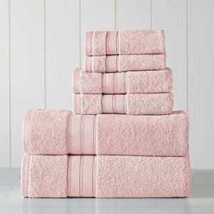 modern threads - spun loft 6-piece 100% combed cotton towel set - bath towels, hand towels, & washcloths - super absorbent & quick dry - 600 gsm - soft & plush, blush
