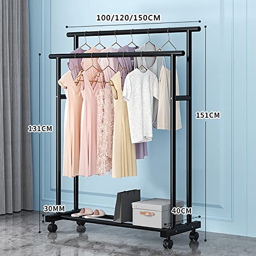 ZBYL Clothes Rack Garment Rack with Shelf Bottom, Metal Freestanding Mobile Clothing Closet Rack, Portable Rolling Clothes Organizer on Wheels, 100×131cm (Color : White, Battery *1 : 150x151cm)