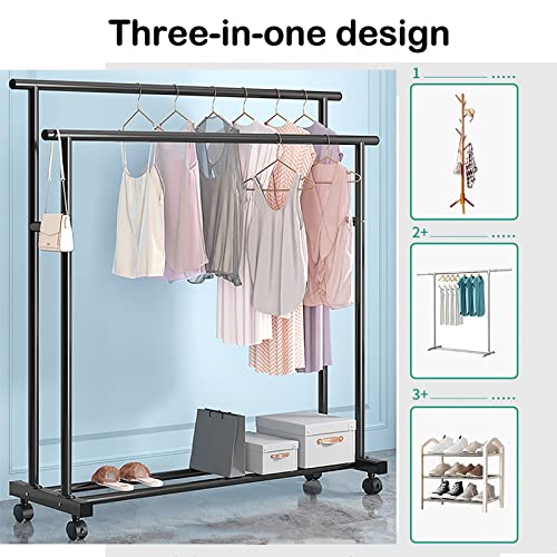 ZBYL Clothes Rack Garment Rack with Shelf Bottom, Metal Freestanding Mobile Clothing Closet Rack, Portable Rolling Clothes Organizer on Wheels, 100×131cm (Color : White, Battery *1 : 150x151cm)