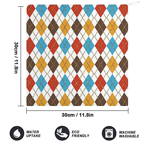 Curdesi Trendy Elegant Argyle Diamond Shapes Pattern Hand Bath Towels Soft Absorbent Microfiber Hand Towel for Bathroom Kitchen, 12 X 12inch