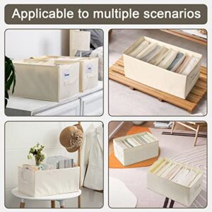 MOOMSINE 4PCS Wardrobe Clothes Organizer with Support Board- Foldable Washable Drawer Organizers for Clothing Foldable Closet Organizers for Jeans, Pants Beige