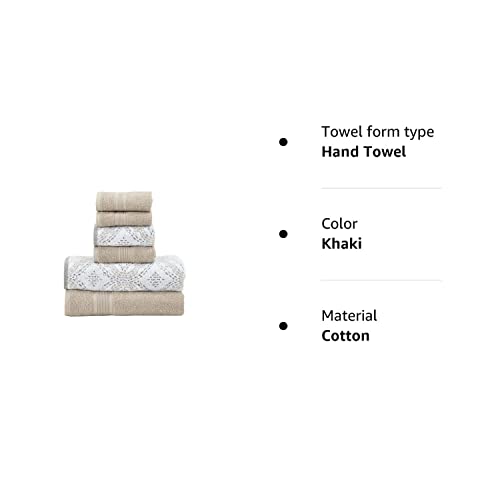 Modern Threads Capri 6-Piece Reversible Yarn Dyed Jacquard Towel Set - Bath Towels, Hand Towels, & Washcloths - Super Absorbent & Quick Dry - 100% Combed Cotton, Khaki