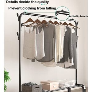 ZBYL Garment Rack Wardrobe Clothes Rack, Metal Freestanding Clothing Rack Closet Organizer for Hanging Clothes, Portable Storage Shelves Standard Rod with Bottom Rack, 115×150cm