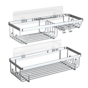 kienapanc shower caddy shelf & bathroom shower organizer rack with 12 hook,no drilling wall mount shower storage for shampoo conditioner shower shelf sus304 stainless steel- 2 pack (polished silver)