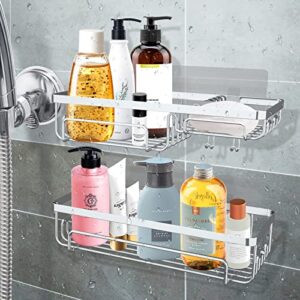 Kienapanc Shower Caddy Shelf & Bathroom Shower Organizer Rack with 12 Hook,No Drilling Wall Mount Shower Storage for Shampoo Conditioner Shower Shelf SUS304 Stainless Steel- 2 Pack (Polished Silver)