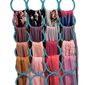 Scarf Hanger ~ Multiple Purpose Holder for Closet ~ Clutter Removing and Space-Saving Hanger for Scarves, Shawl, Belts & Accessories ~ Scarf Hanger 28 Rings (Sky Blue)