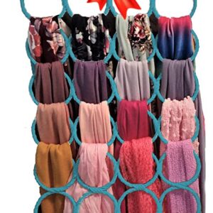 Scarf Hanger ~ Multiple Purpose Holder for Closet ~ Clutter Removing and Space-Saving Hanger for Scarves, Shawl, Belts & Accessories ~ Scarf Hanger 28 Rings (Sky Blue)