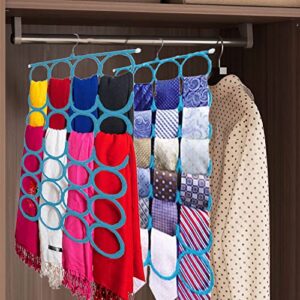 Scarf Hanger ~ Multiple Purpose Holder for Closet ~ Clutter Removing and Space-Saving Hanger for Scarves, Shawl, Belts & Accessories ~ Scarf Hanger 28 Rings (Sky Blue)