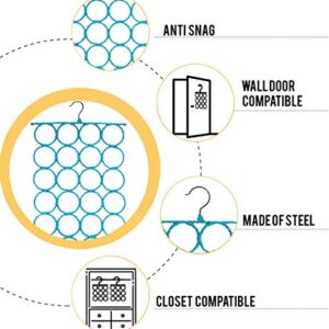 Scarf Hanger ~ Multiple Purpose Holder for Closet ~ Clutter Removing and Space-Saving Hanger for Scarves, Shawl, Belts & Accessories ~ Scarf Hanger 28 Rings (Sky Blue)