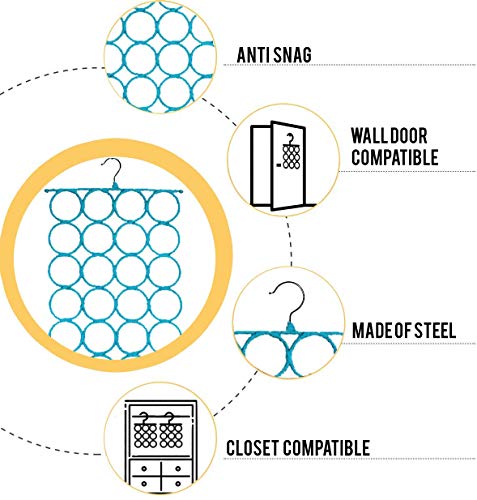 Scarf Hanger ~ Multiple Purpose Holder for Closet ~ Clutter Removing and Space-Saving Hanger for Scarves, Shawl, Belts & Accessories ~ Scarf Hanger 28 Rings (Sky Blue)