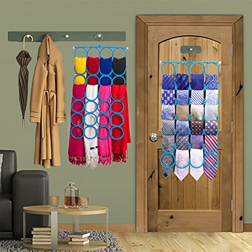 Scarf Hanger ~ Multiple Purpose Holder for Closet ~ Clutter Removing and Space-Saving Hanger for Scarves, Shawl, Belts & Accessories ~ Scarf Hanger 28 Rings (Sky Blue)