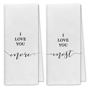 dibor funny quote i love you more i love you most bath towels,love decorative absorbent drying cloth hand towels tea towels dishcloth for bathroom kitchen,funny couples gifts(set of 2)