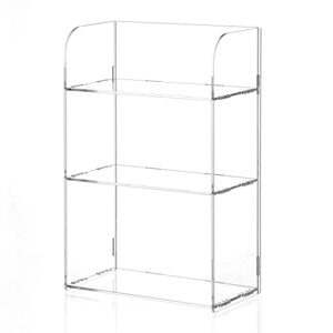 jusalpha 3 tier clear acrylic bathroom organizer shelf for cosmetic perfume skincare makeup toy spices standing tabletop vanity tray shelf multifunctional sturdy display showcase (10''x 4''x 12'')