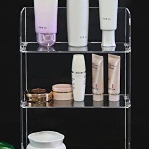 Jusalpha 3 Tier Clear Acrylic Bathroom Organizer shelf for Cosmetic Perfume Skincare Makeup Toy Spices Standing Tabletop Vanity Tray Shelf Multifunctional Sturdy Display showcase (10''x 4''x 12'')