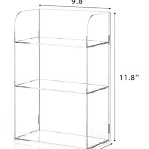 Jusalpha 3 Tier Clear Acrylic Bathroom Organizer shelf for Cosmetic Perfume Skincare Makeup Toy Spices Standing Tabletop Vanity Tray Shelf Multifunctional Sturdy Display showcase (10''x 4''x 12'')