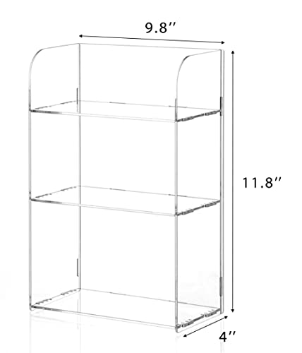 Jusalpha 3 Tier Clear Acrylic Bathroom Organizer shelf for Cosmetic Perfume Skincare Makeup Toy Spices Standing Tabletop Vanity Tray Shelf Multifunctional Sturdy Display showcase (10''x 4''x 12'')