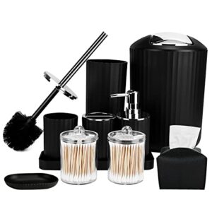 Bathroom Accessories Set 10 Pcs Plastic Matte Black Bathroom Accessories, Simple Style Bathroom Supplies Housewarming Gift with Trash Can, Toothbrush Holder, Soap Dispenser, Toilet Brush