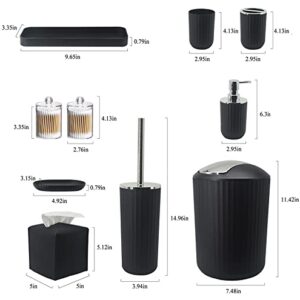 Bathroom Accessories Set 10 Pcs Plastic Matte Black Bathroom Accessories, Simple Style Bathroom Supplies Housewarming Gift with Trash Can, Toothbrush Holder, Soap Dispenser, Toilet Brush