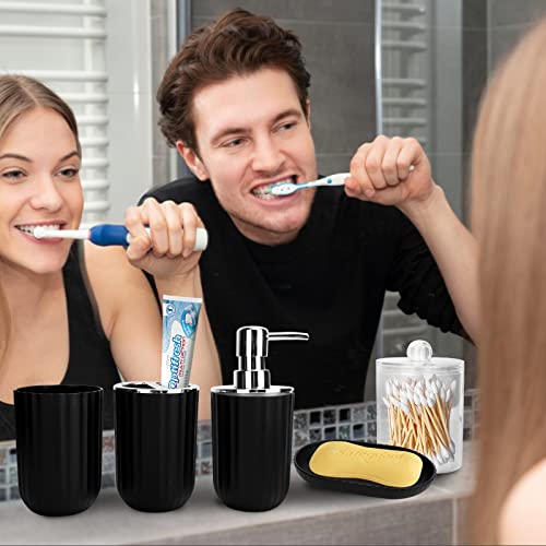 Bathroom Accessories Set 10 Pcs Plastic Matte Black Bathroom Accessories, Simple Style Bathroom Supplies Housewarming Gift with Trash Can, Toothbrush Holder, Soap Dispenser, Toilet Brush