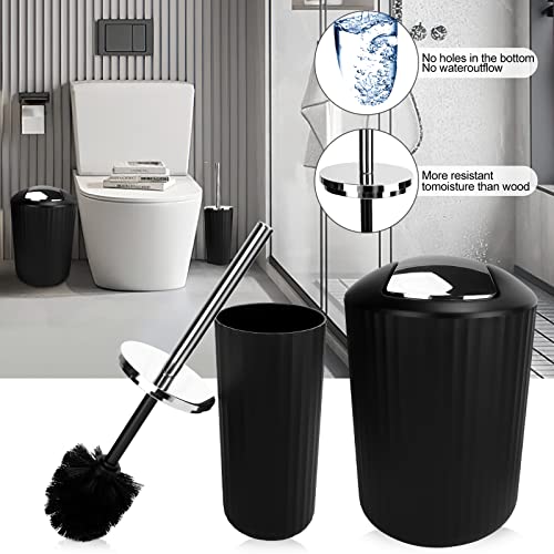 Bathroom Accessories Set 10 Pcs Plastic Matte Black Bathroom Accessories, Simple Style Bathroom Supplies Housewarming Gift with Trash Can, Toothbrush Holder, Soap Dispenser, Toilet Brush