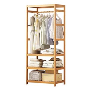 yxdfg bamboo garment rack,heavy duty coat display organizer, 3-tier storage shelves & solid top rod hanging rack, shoes clothing stand, for laundry room entryway bedroom,60×29×163cm