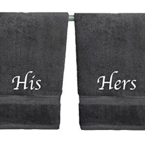 Liberty21 Gifts for Couples. His and Hers Embroidered Hand Towels for Bathroom, Kitchen or Spa. This Set Includes 2 Hand Towels. His and Hers Gifts. 100% Cotton. (Dark Grey)