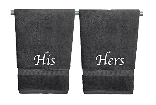 Liberty21 Gifts for Couples. His and Hers Embroidered Hand Towels for Bathroom, Kitchen or Spa. This Set Includes 2 Hand Towels. His and Hers Gifts. 100% Cotton. (Dark Grey)