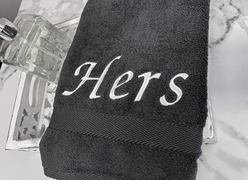 Liberty21 Gifts for Couples. His and Hers Embroidered Hand Towels for Bathroom, Kitchen or Spa. This Set Includes 2 Hand Towels. His and Hers Gifts. 100% Cotton. (Dark Grey)