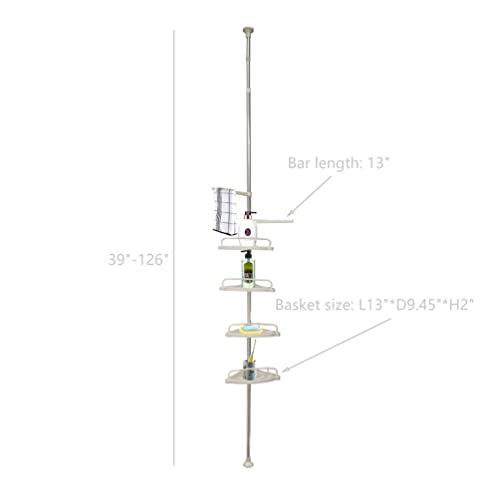 FixtureDisplays® Bathtub and Shower Tension Storage Corner Caddy W/ Stainless Steel Fixed Bar 3.3-10' Adjustable Height 15930