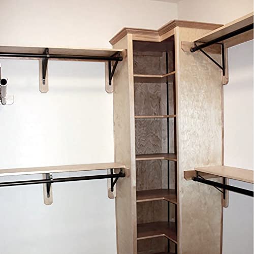 4 Packs of Heavy Duty Closet Shelf and Rod Bracket, Eau Black Closet Shelf Bracket with Rod Support Great for Both Shelf Storage and Closet Rod