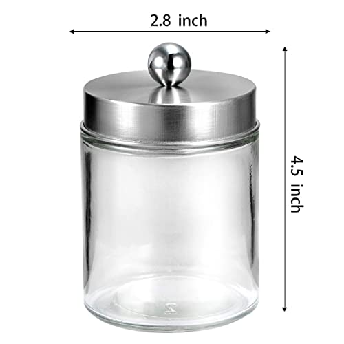 Apothecary Jars Bathroom Vanity Organizer -Countertop Canister Jar with Storage Lid - Qtip Dispenser Holder Glass for Qtips,Cotton Swabs,Makeup Sponges ,Hair Band - Brushed Nickel (1 Pack)